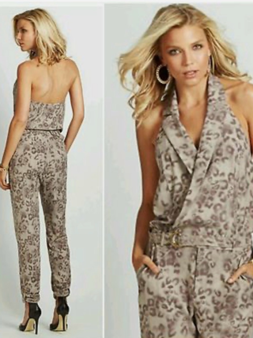 Leopard Print Halter Jumpsuit - Taupe